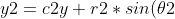 {y2 = c2y+r2*sin(\theta 2)*sin(\phi 2)}